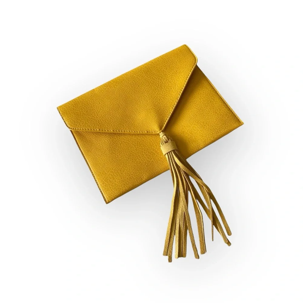 new Street Level ༄ Leather Tassel Envelope Clutch Handbag Bag ༄ Goldenrod Yellow